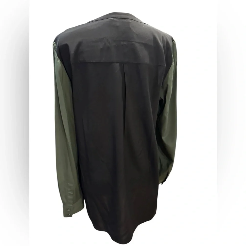 Tory Burch Chic Olive Green Blouse with Black Trim size 10